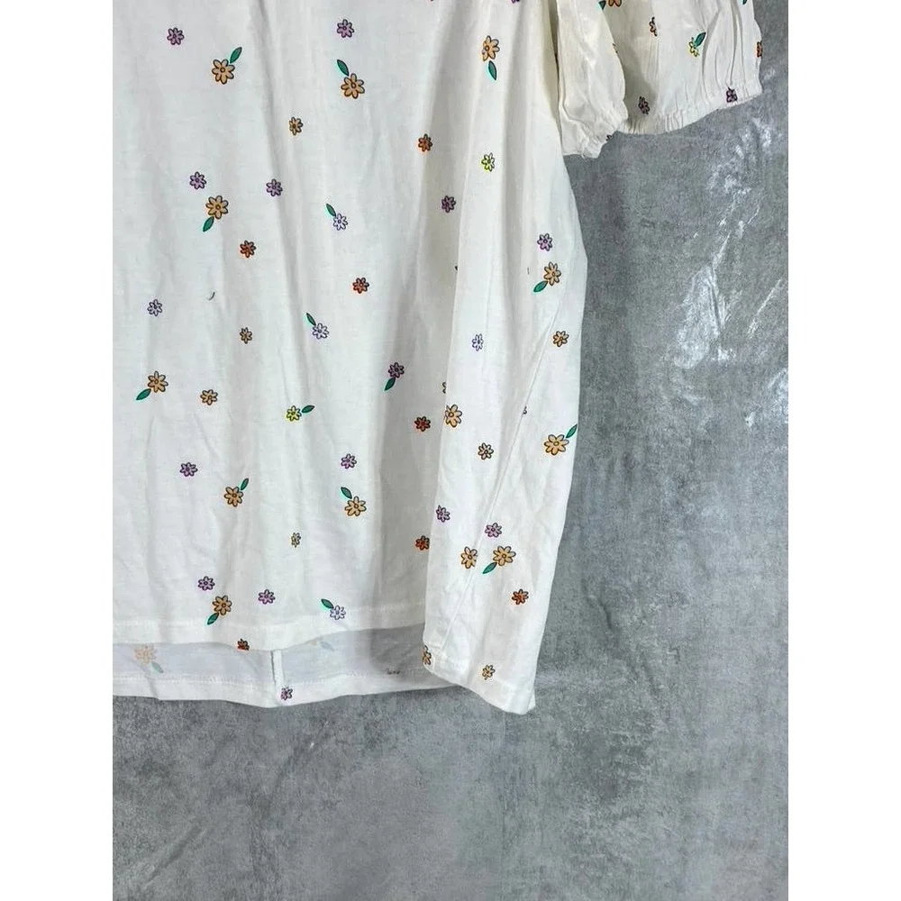 Style & Co Women's Plus Size White Garden Printed Puff-Sleeve Tie-Neck Top SZ 2X - Picture 8 of 10